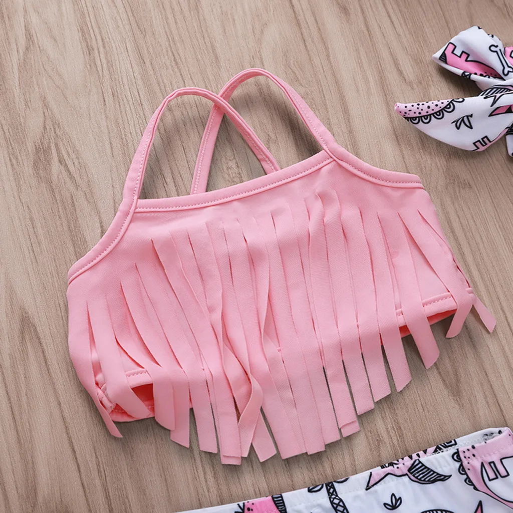 Бикини с бахромой и мультипликационным принтом динозавра купальник на лямке