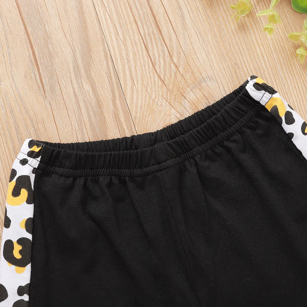 

Boys Girls Clothes Set Summer Round Neck Short-sleeved Leopard Stitching Top + Shorts 2Pcs New Casual Children's Clothing