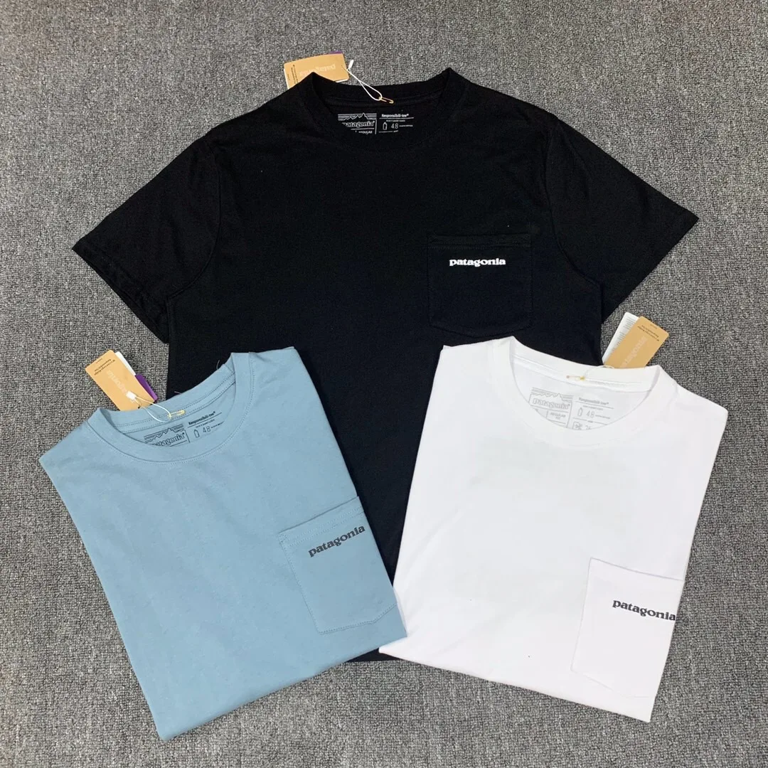 

2021 New round-Neck Shirt PG Personality Trend Mountain Print Pocket T-shirt Men's and Women's Short-Sleeved T-shirt
