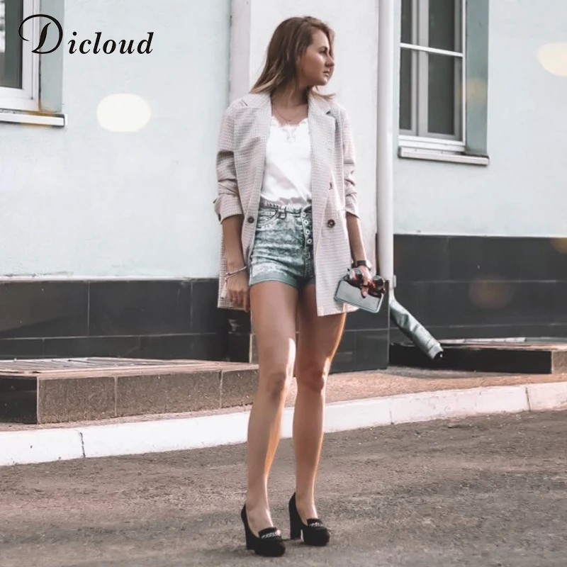 Dicloud элегантный плед блейзер платье зима осень женщины с длинным рукавом негабаритный пиджак офис леди обертывание bodycon повседневная Стритстайл