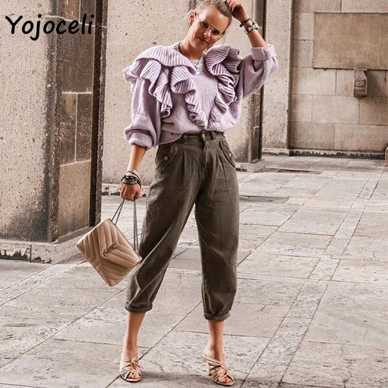 Уличная одежда Yojoceli милый свитер с оборками Женский крутой вязаный пуловер