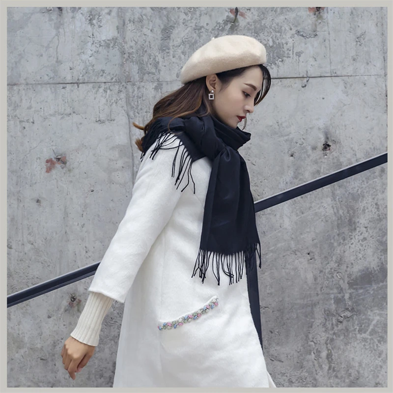 

Girita Women's Winter Scarves Cashmere Warm Scarf Large Solid Tassel Female Shawl Wrap Ladies High Quality Pashmina Hijabs