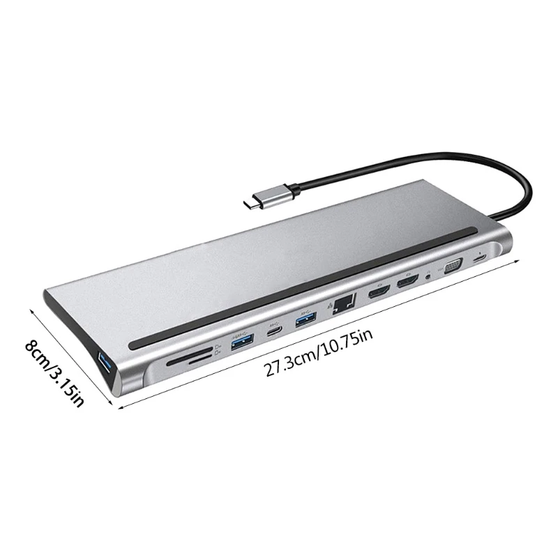 

USB C HUB To 12 In1 VGA RJ45 Gigabit Ethernet Power Adapter Dock PD Charger