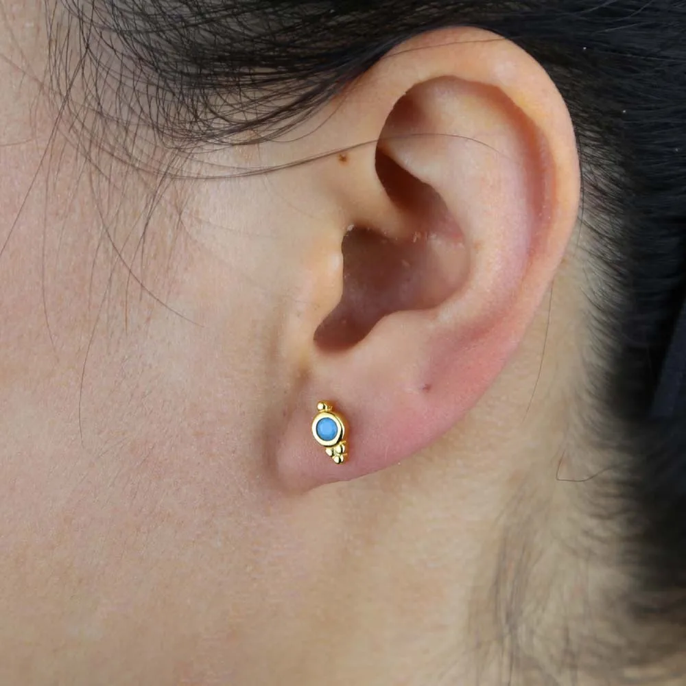 

Trendy 925 sterling silver tiny Stud Earring with white blue stone paved mini cute wedding earring silver fine Jewelry wholesale