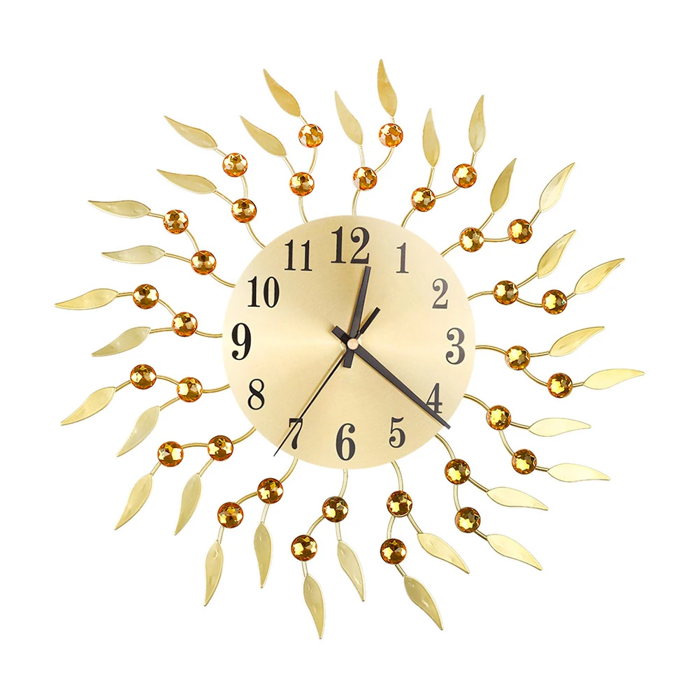 A Gold New Clock Watch 3D Wall Clocks Vintage Wrought Iron Wall Clock Luxury Diamond Round Quartz Needle Clock Mute Home Decoration - Цвет: A Gold