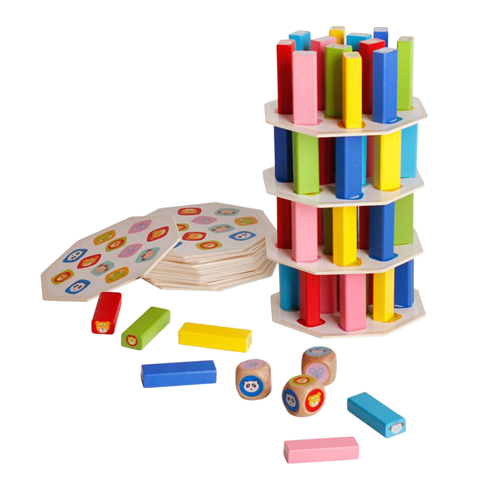 

Wooden Colored Building Stacking educational Blocks balancing fun Montessori Toy