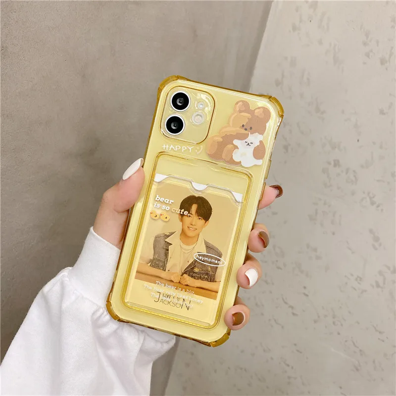 Cute Bear Cartoon Rabbit Card Holder Wallet Phone Case For iPhone 11 12 13 Pro XS Max XR 7 8 Plus Soft TPU Shockproof Case Cover