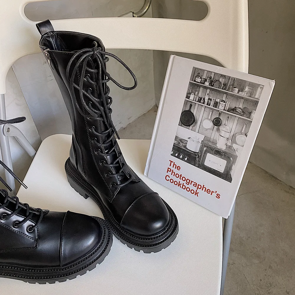 Women Ankle Boots Leather Soft Fashion Platform Motorcycle Boot Footwear Lace Up Ladies  Botas De Mujer 2021 Autumn New