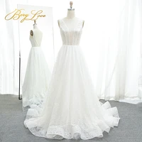 fashionable boho lace wedding dresses long a line v neck bridal gowns vestido de noiva sexy v neck bride dress open back