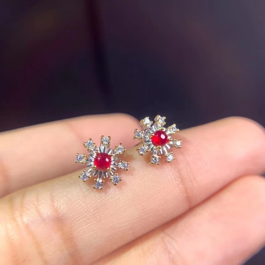 

Elegant lovely Stars universe S925 silver natural red ruby stud earrings natural gemstone girl birthday wedding gift jewelry