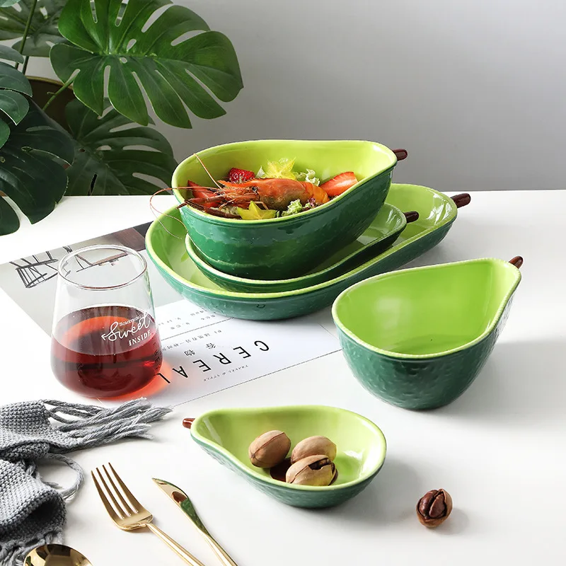 

Avocado Plate Ceramic Dish Salad Bowl Breakfast Cereal Bowl Dish Party Snack Fruit Dishes Plate Dessert Tray Photography Props