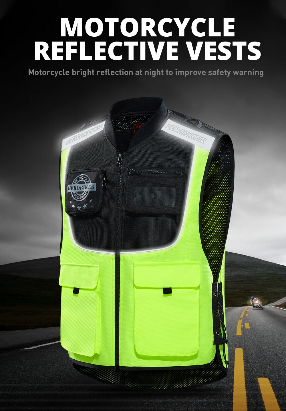 HEROBIKER мотоциклетная куртка защитная Экипировка мото Ночная Светоотражающая куртка летний Кроссовый жилет для гонок по бездорожью с защитой