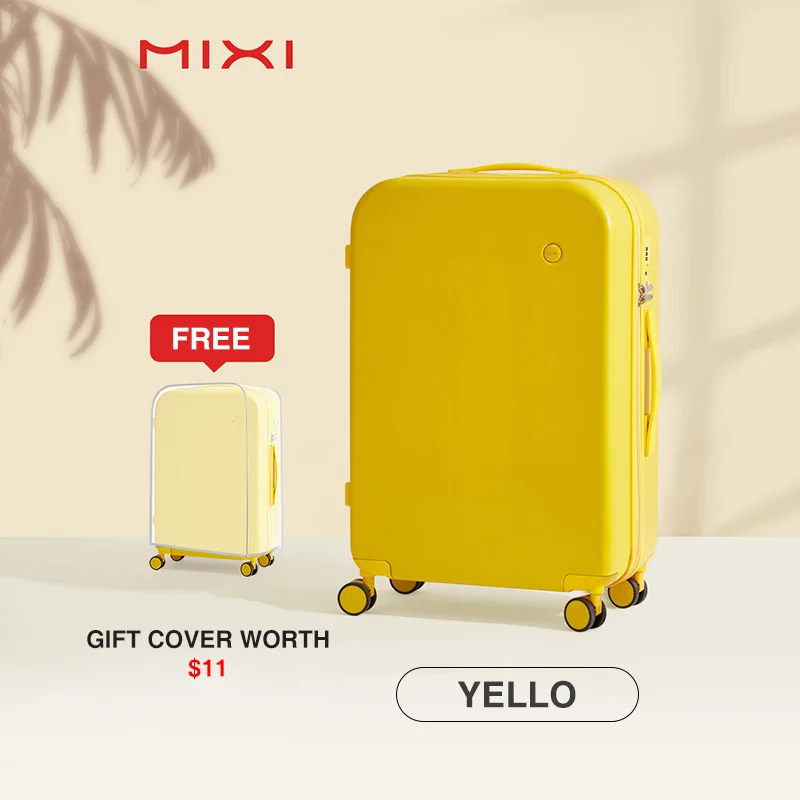 Mixi PC Men Women Luggage Suitcase Travel Trolley Case Mute Spinner Wheels Rolling Luggage Case TSA Lock Carry Ons M9236 - Цвет: Yellow