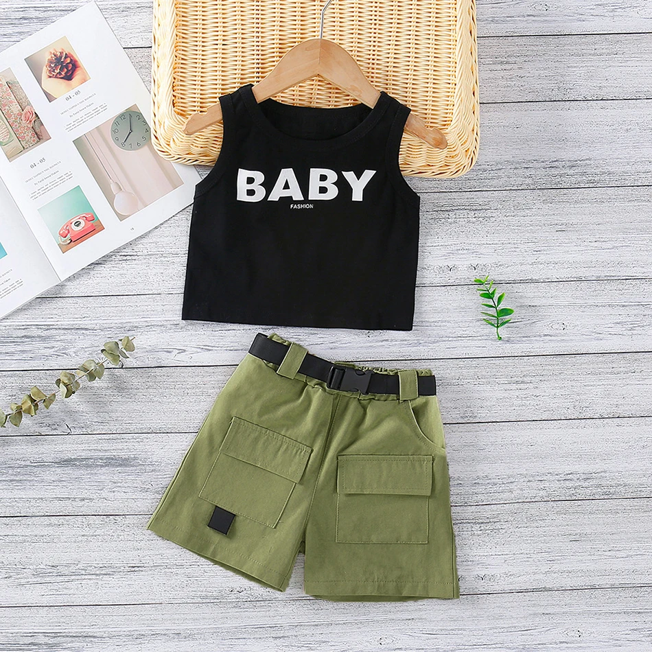 Комплект одежды для маленьких девочек и мальчиков футболка без рукавов с