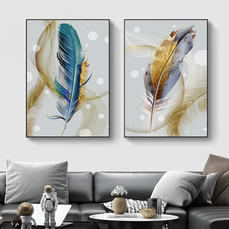 

Abstract Gold Foil Feather Canvas Paintings Nordic Wall Art Posters and Prints Modern Living Room Bedroom Decor Pictures