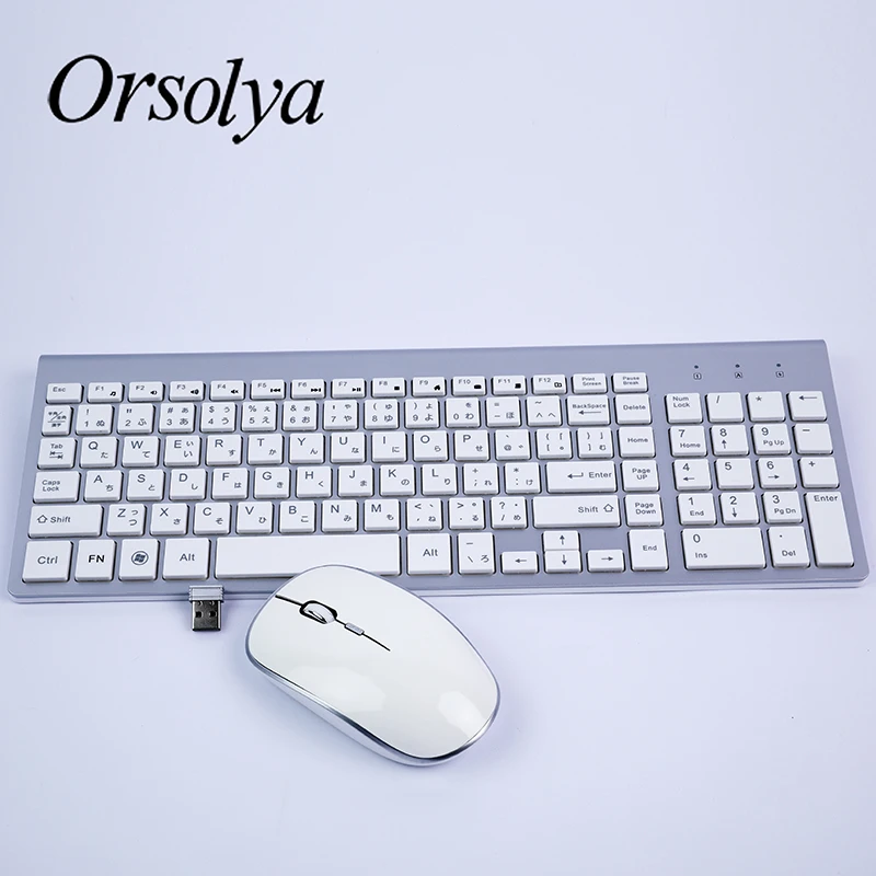 2,4G Беспроводная клавиатура и мышь Combo Orsolya Compact полноразмерная клавиатура и 2400 точек/дюйм оптическая мышь с низким уровнем шума, английский, испанский, немецкий, японский, французский, серебристый и белый