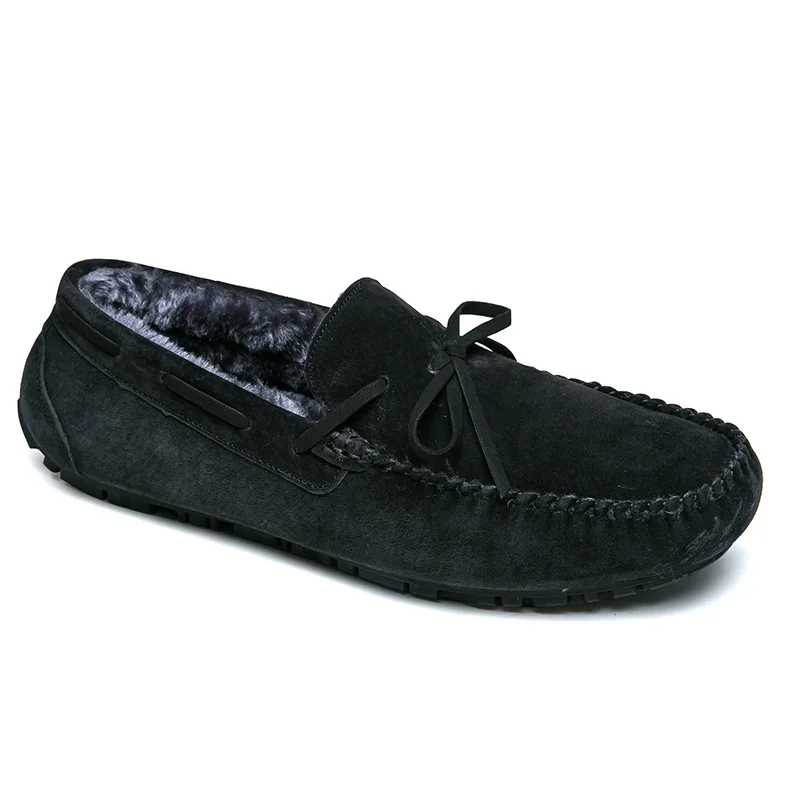 SYXY-8635-1-black Замшевые лоферы; Мужские красные мокасины; зимняя повседневная обувь из плюша; мужские лоферы на плоской подошве; меховая обувь без застежки; обувь для вождения; большие размеры 37-45 - Цвет: SYXY-8635-1-black