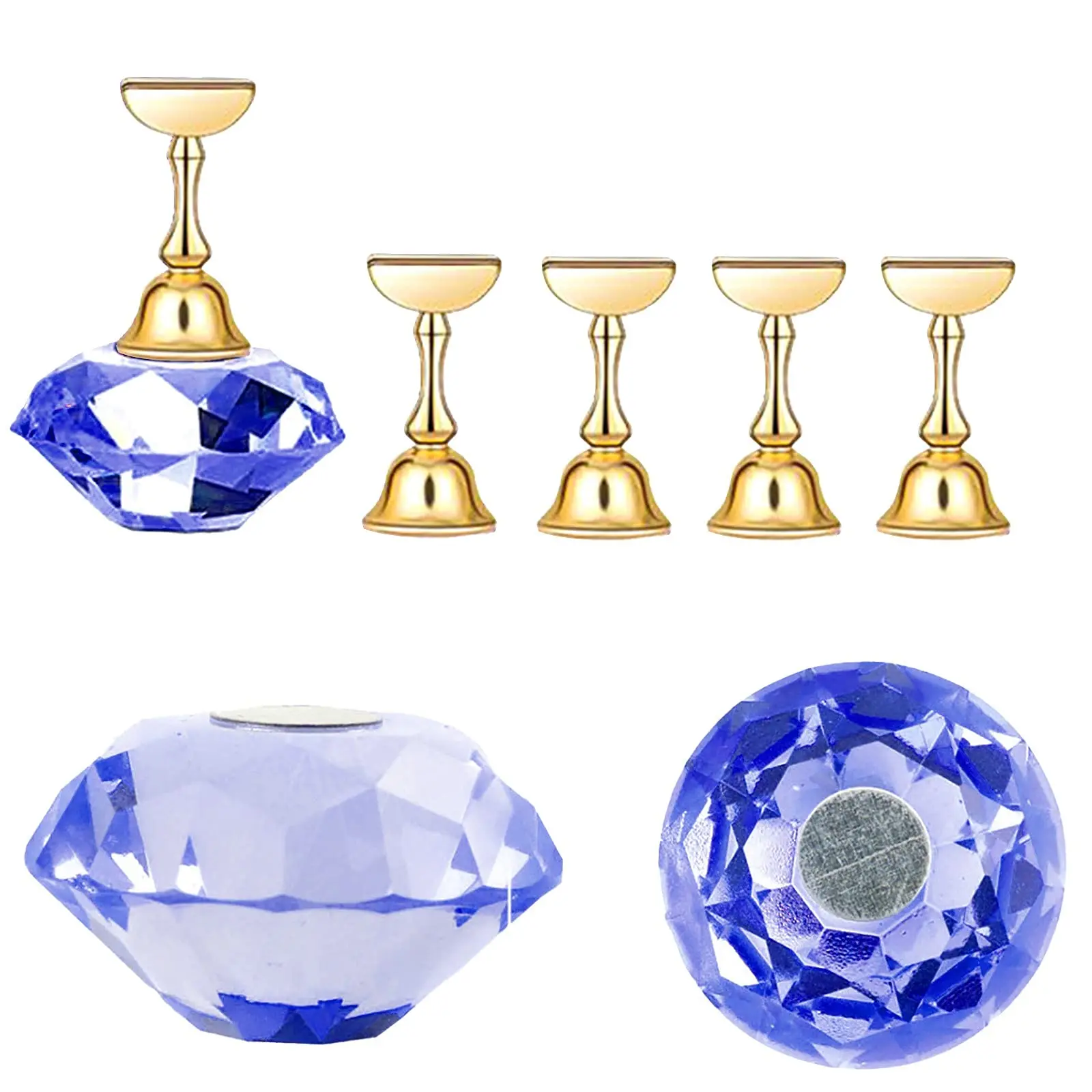 

5 Pcs Acrylic Nail Art Practice Stands with 1 Crystal Base, Magnetic Nail Tips Holders Training Fingernail Display Stands Set