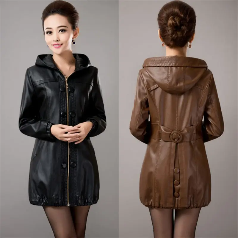 5XL 2020 модные кожаные пальто, женское демисезонное пальто, длинное тонкое пальто большого размера из искусственной кожи, Женская куртка