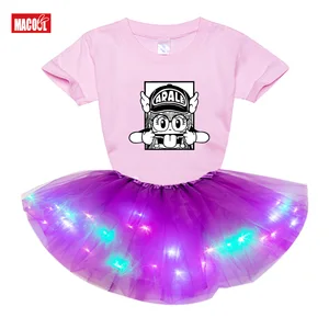 Dress for Kids Girls Clothing Sets LED Skirt Light Glow Tutu Neon Luminous Party Dress Kids Light LED Tutu Dress+t Shirt 2 Pcs
