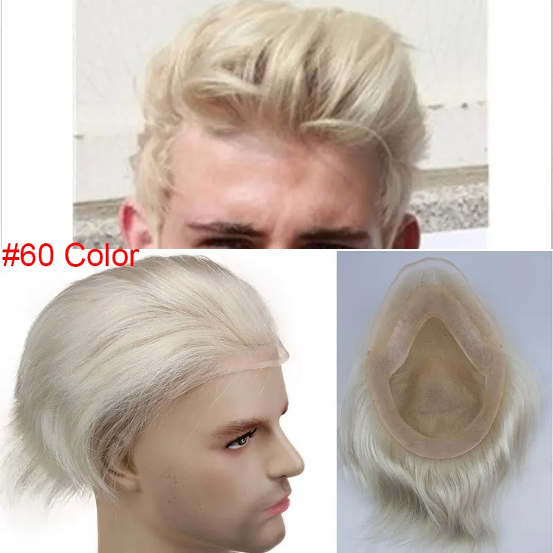 60 Color Eseewigs Для Мужчин's накладки из искусственных волос натуральный Цвет 8x10 Remy парик из человеческих волос для Для мужчин прямые подойдет как для повседневной носки, так Чистая Швейцарский Синтетические волосы на кружеве парик из искусственной кожи; европейские вокруг - Парик Цвет: 60 Color