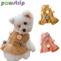 winter warm dog sweater dress knitted dog clothes with plush ball cute pet sweaters for small dogs chihuahua corgi pet clothing