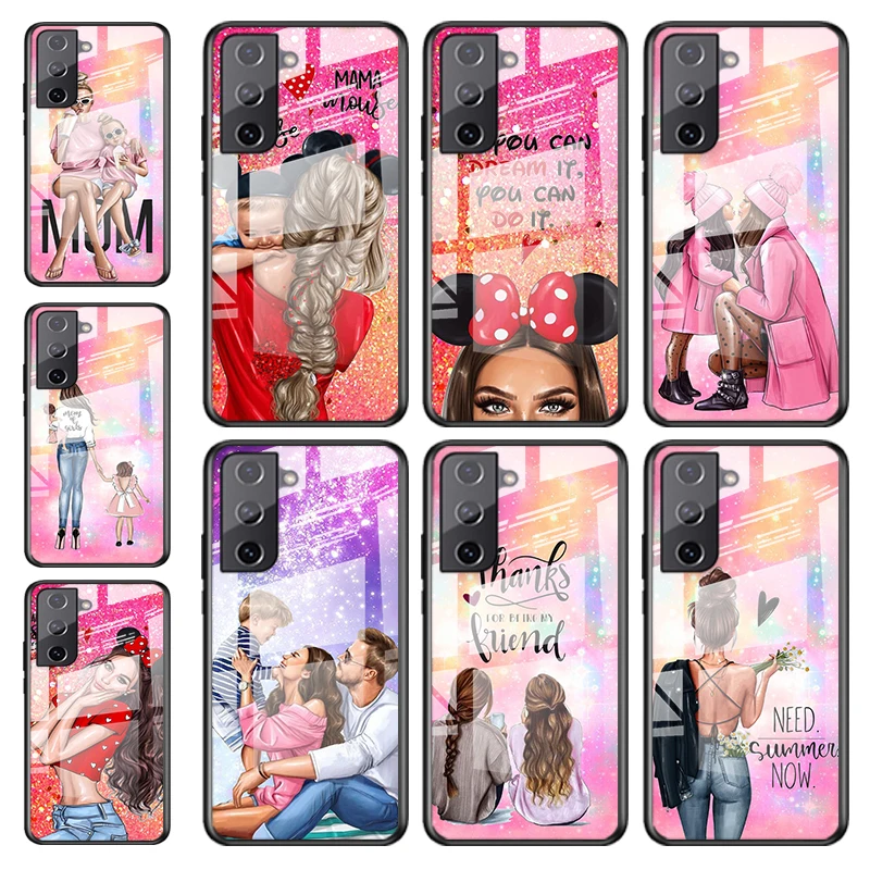 

Tempered Glass Cover Lucky Cute Mom baby For Samsung Galaxy S20 FE S10e S10 S9 S8 Ultra Plus Lite Plus 5G Phone Case Capa