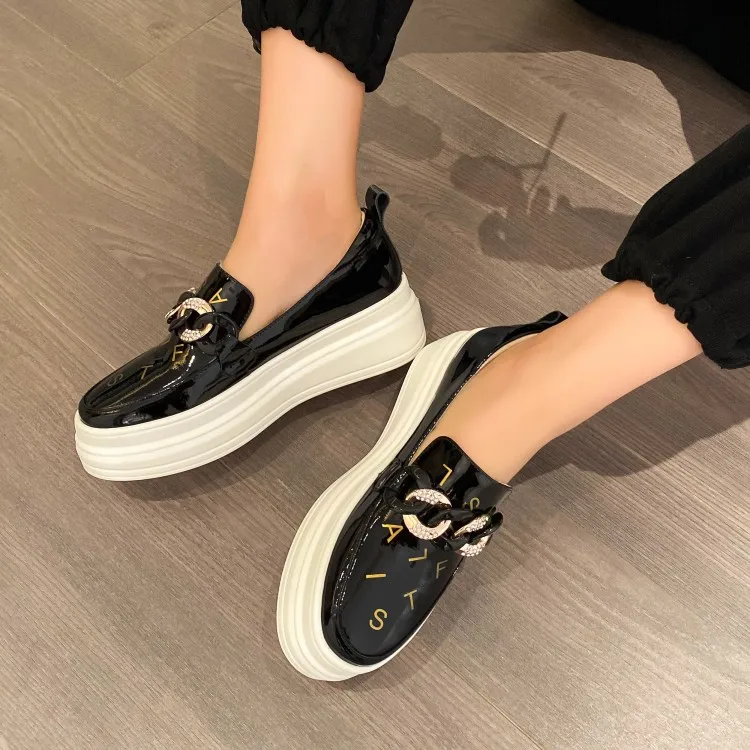 

MLJUESE 2021 Women Pumps Soft Cow leather Autumn Spring Black Color Metal Decoration Round toe Platform high heels pumps Size 40