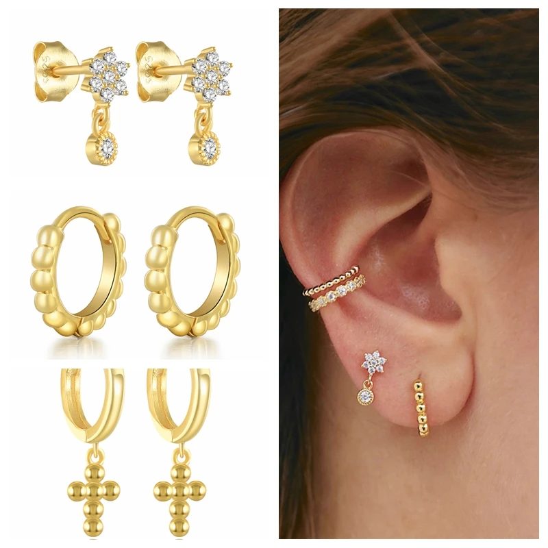 Женские серьги-гвоздики из серебра 925 пробы с фианитами | Украшения и аксессуары