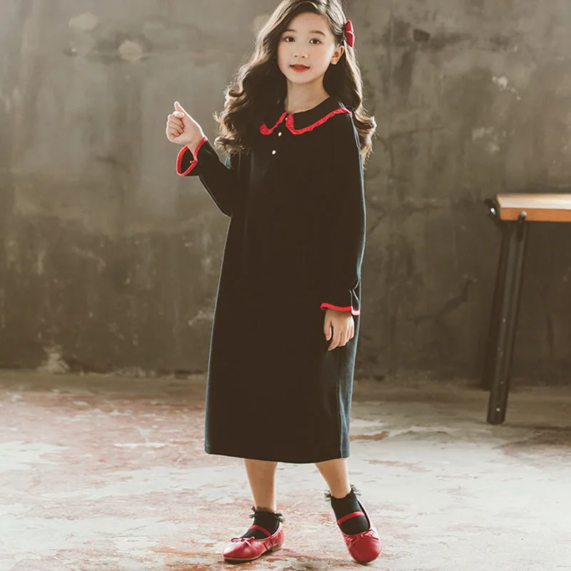 Платья для больших девочек осень 2019 детское платье с длинным рукавом осеннее