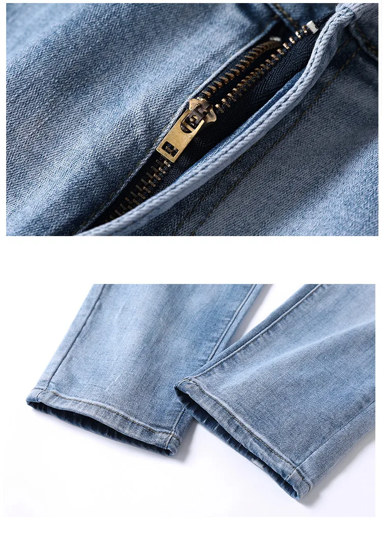 

2020 New Men's Light-colored Ripped Elastic Feet Jeans Korean FashionTrend Youth Nine-point Pants Beggar Men High Denim Clothing