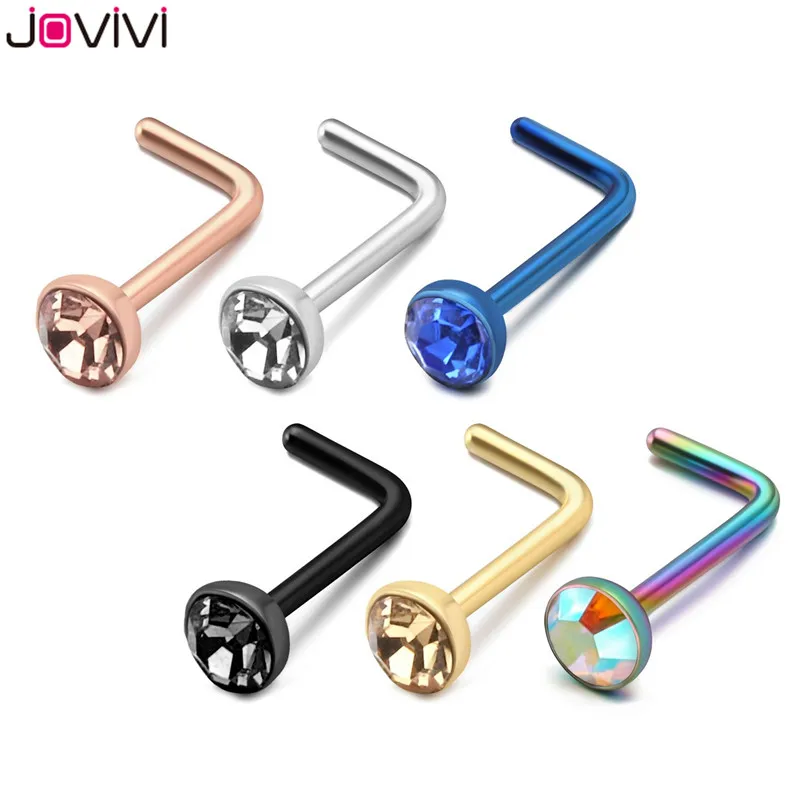 3mm Mixed Color JOVIVI Мода 6 шт. нержавеющая сталь 1,5 мм-3 мм страз 20 г серьги в нос, гвоздики кость ноздрил Pin L форма Бар пирсинг носа ювелирные изделия - Окраска металла: 3mm Mixed Color