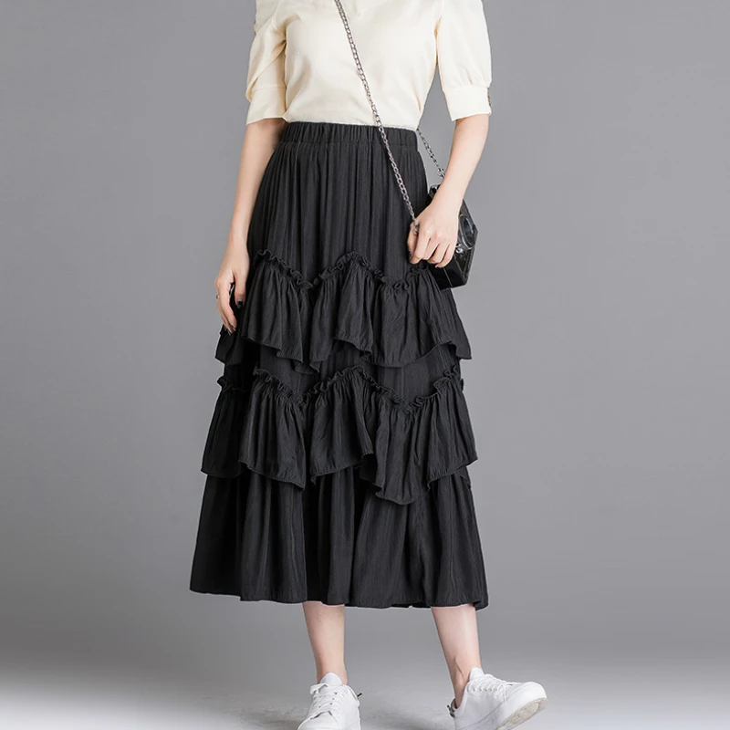 Faldas Mujer Moda весна лето 2019 милые многоярусные длинные юбки макси Атласные оборки