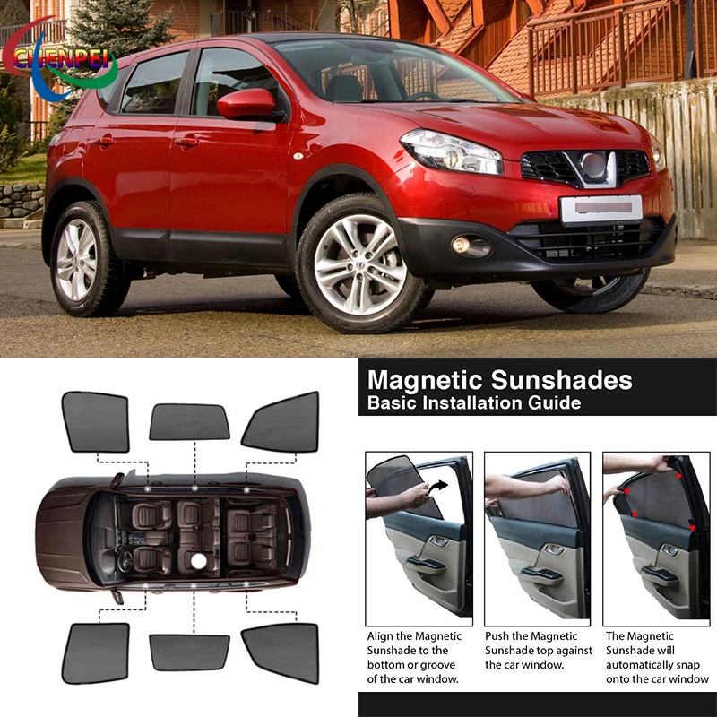 For Nissan Qashqai Car Full Side Windows Magnetic Sun Shade UV Protection Ray Blocking Mesh Visor Car Decoration Accessories