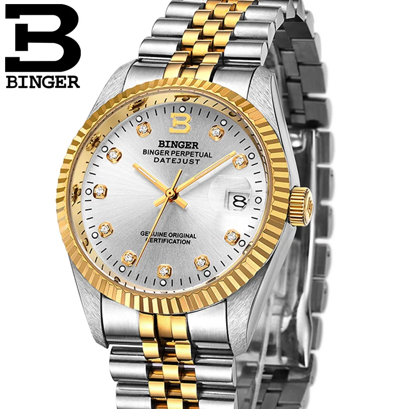 

Switzerland BINGER Watch Men Automatic Mechanical Men's watches Luxury Brand Wristwatches Sapphire waterproof Diamond BG-0373-7
