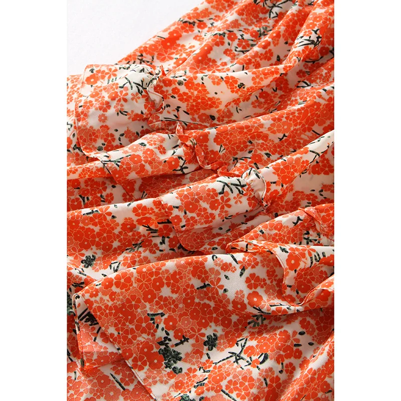 

2021 ladies one-shoulder elastic waist ruffled chiffon crepe de chine print big swing dress party dress sexy dress rayon dress