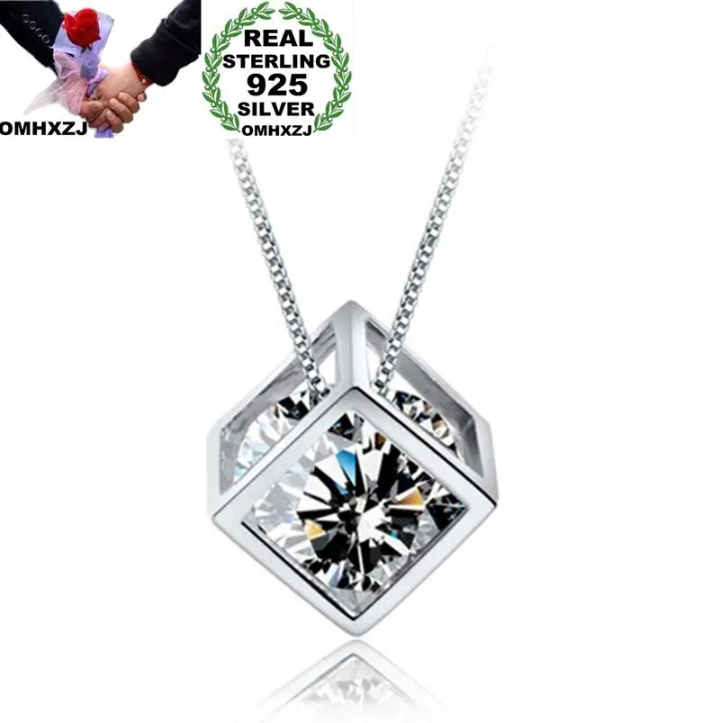 

OMHXZJ Wholesale Personality Fashion OL Woman Girl Party Gift White Magic Cube AAA Zircon 925 Sterling Silver Pendant Charm CH03