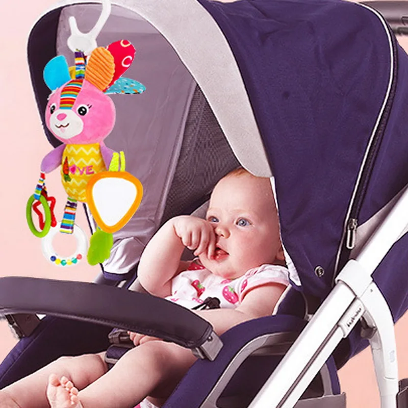 CYSINCOS Newborn Baby Stroller Hanging Toy Cute Animal Doll Bed Plush Rattle Bell Activity Soft Sleep Tool Toys |