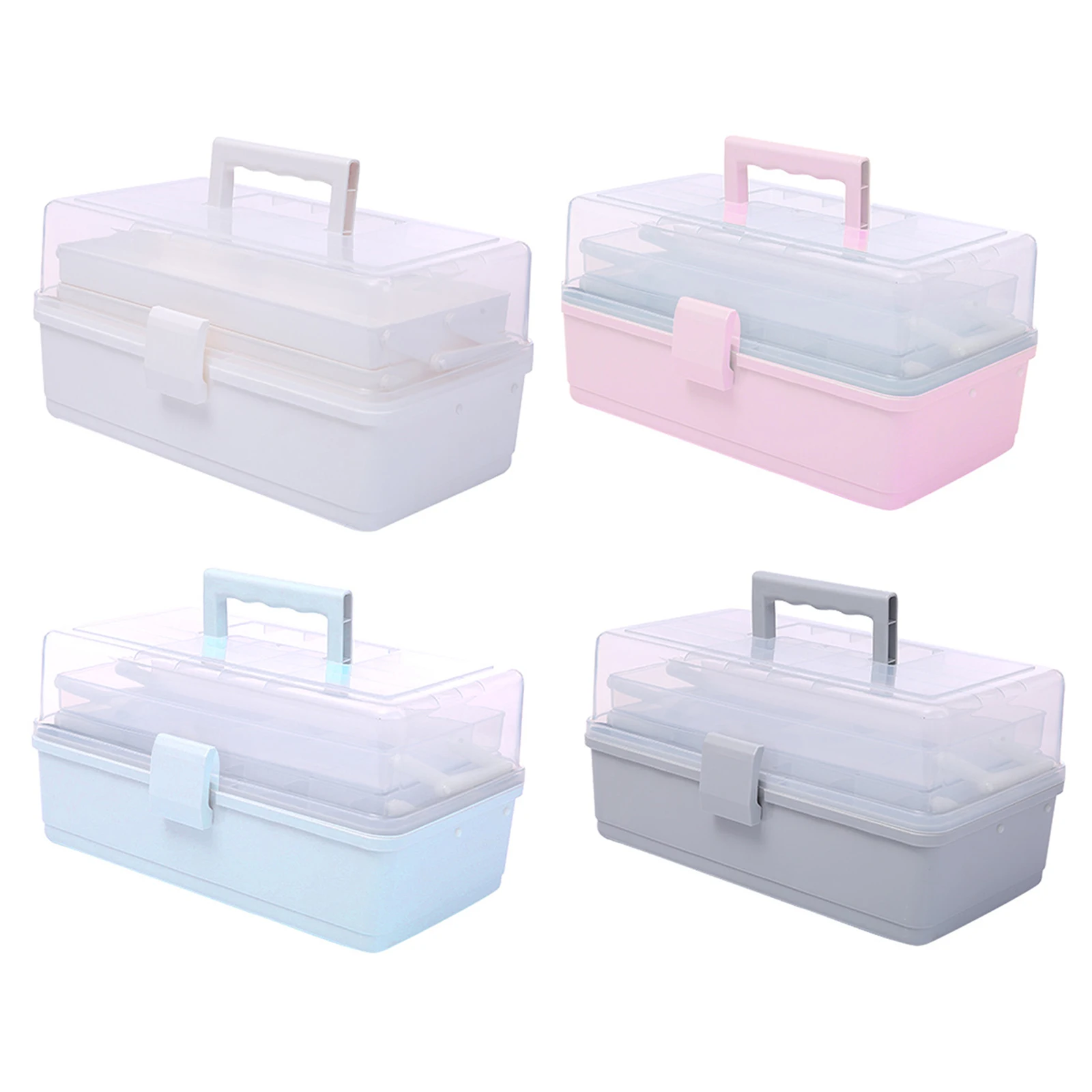 

Three-Layer Clear Plastic Storage Box Medicine Organizer Multipurpose Container with Portable Handle Case for Home Storage
