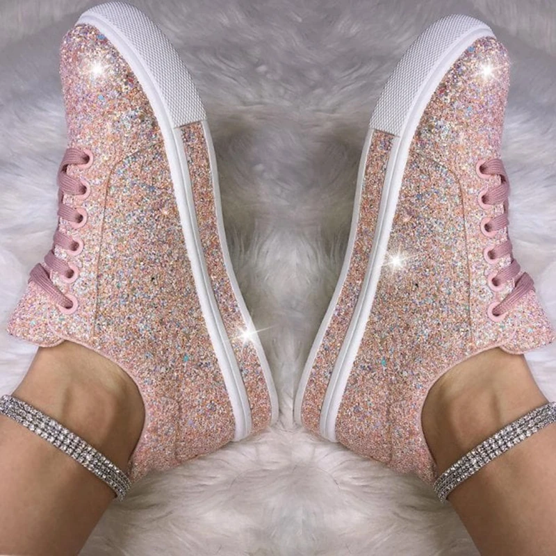 Женская Вулканизированная обувь кроссовки шикарная для девочек Блестящие