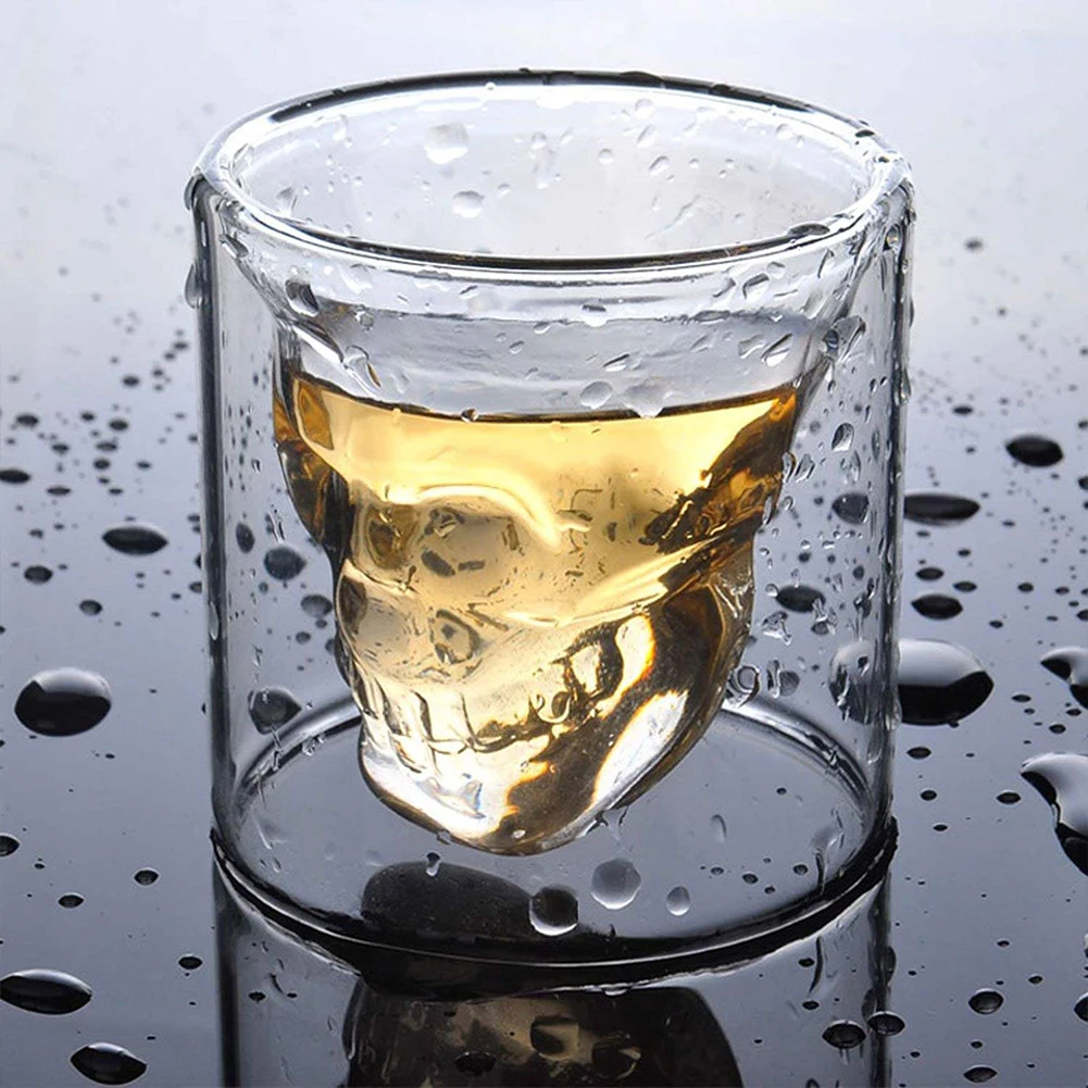 

1pcs Skull Wine Cup Crystal Skull Beer Cup Whisky Vodka Brandy Wine Cup Individual Bar Double Layer Transparent Glass 75/250ml