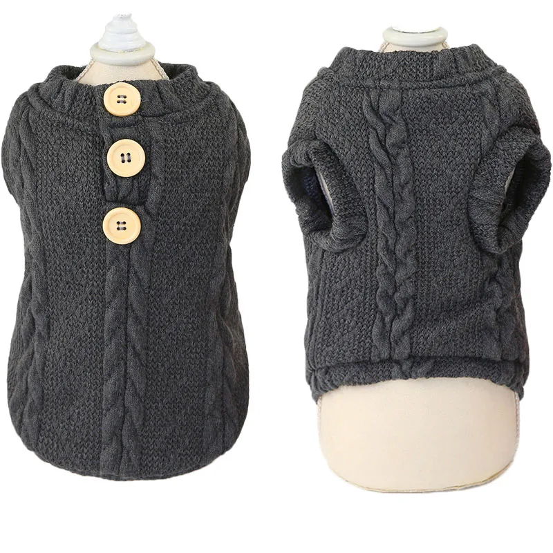 

Knitted Thicken Dog Clothes Puppy Cat Coat Winter Botton Decor O-neck Pet Vest Sweater For Corgi French Bulldog Outfit Jacket XL