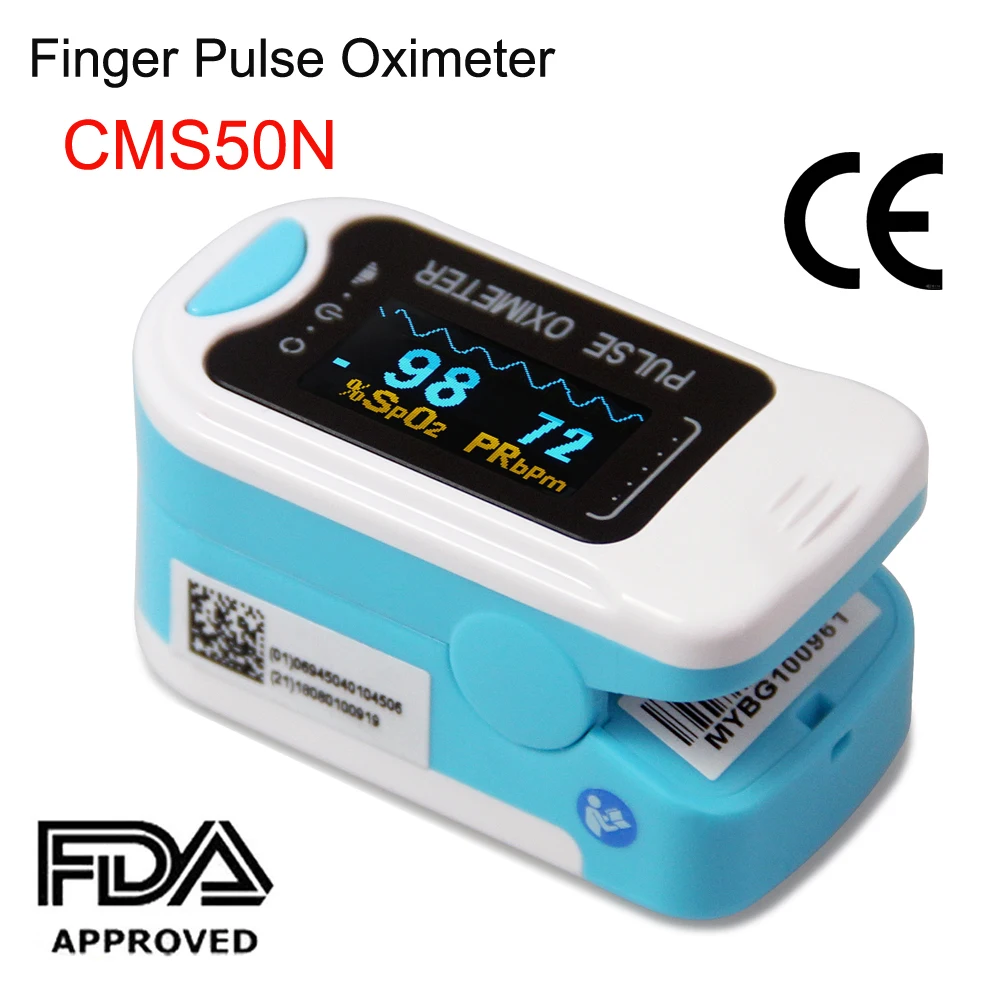 CMS50N Пальчиковый Пульсоксиметр портативный взрослый измеритель кислорода в