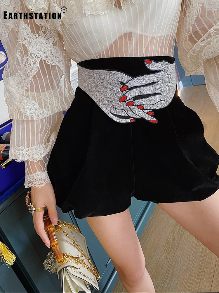 Женские бархатные шорты с вышивкой, с высокой талией, в стиле ретро от AliExpress RU&CIS NEW