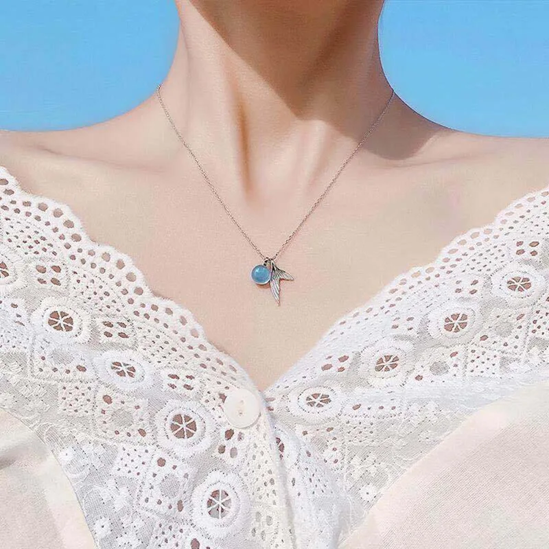

1PC Mermaid Tears Fishtail Pendant Necklace-Light Blue Crystal Fishtail Necklace Ladies Fashion Jewelry New 2021|Pendant