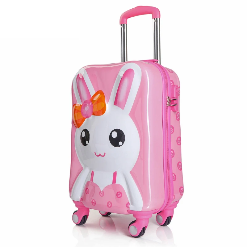 3D cartoon kid's suitcase rolling luggage travel trolley luggage bag Cute rabbit Bear suitcase with wheels for girls &boys bag