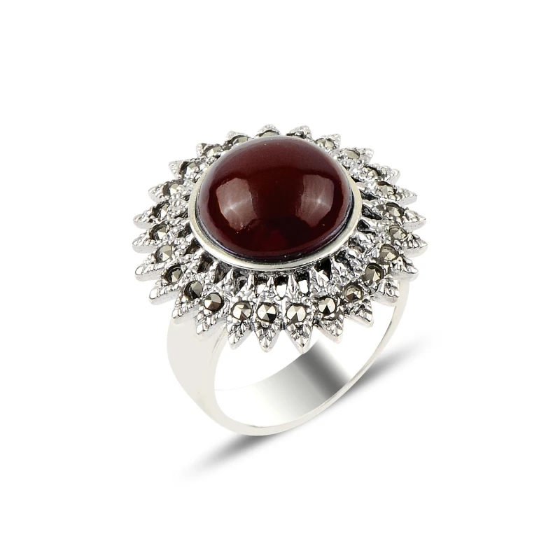 

Silverlina Silver Red Agate & Marcasite Ring