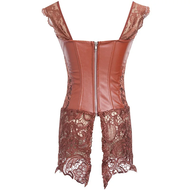 

New European and American Erotic Lingerie Lace and Leather Corset One-piece Palace Corset Waist Trainer Body Shaper Bodysuit