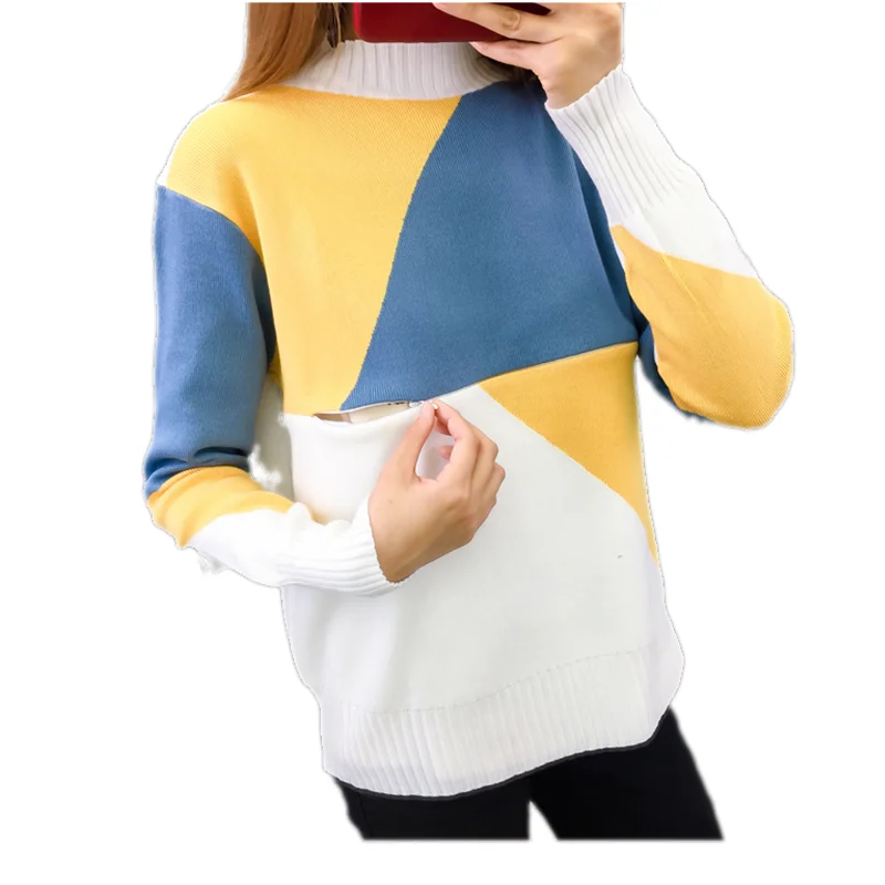 Maternity Breastfeeding pregnant women sweater autumn and winter pregnant women tops T-shirt color matching pregnancy sweater