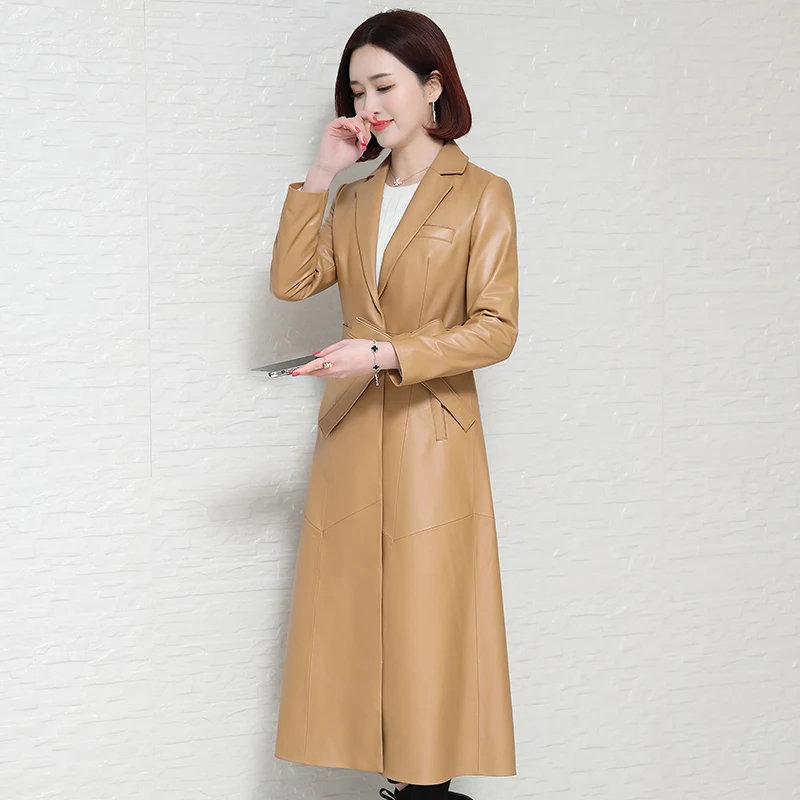 Real Genuine Leather Jacket Women Tops 2020 Autumn Winter Coat Windbreaker Sheepskin Korean Trench Long Coats 95260 | Женская одежда